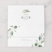 Elegant groen eucalyptus bruiloft gevouwen plaatskaartje (Buitenkant ongevouwen)