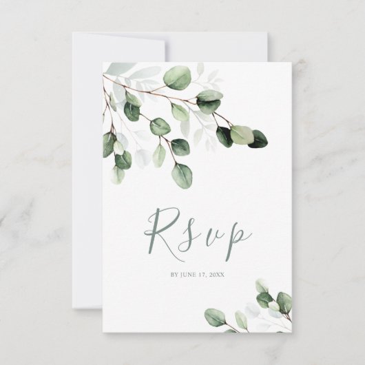 Elegant groen Eucalyptus bruiloft RSVP Kaart (Voorkant)