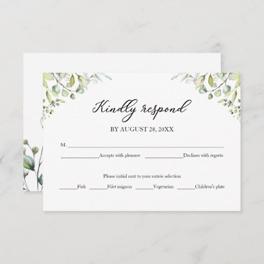 Elegant groen Eucalyptus bruiloft RSVP Kaart (Voorkant / Achterkant)