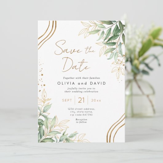 Elegant groen Eucalyptus Bruiloft Save the Date Kaart (Staand voorkant)