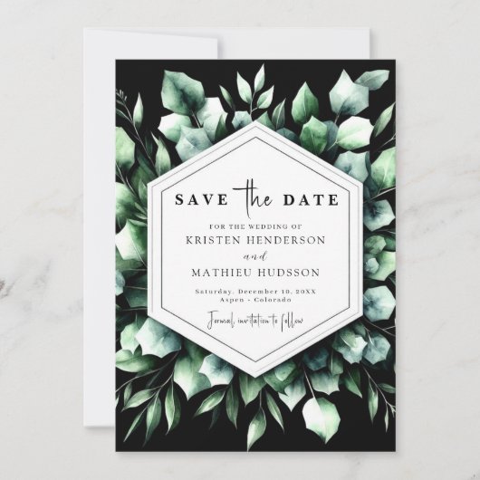 Elegant groen Eucalyptus digitale bruiloft Save The Date (Voorkant)
