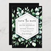 Elegant groen Eucalyptus digitale bruiloft Save The Date (Voorkant / Achterkant)