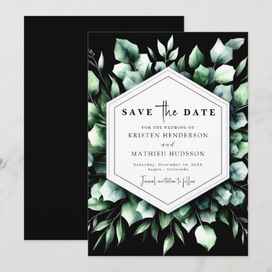Elegant groen Eucalyptus digitale bruiloft Save The Date (Voorkant / Achterkant)