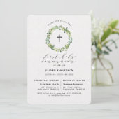 Elegant groen Eucalyptus Eerste Communie Kaart (Staand voorkant)