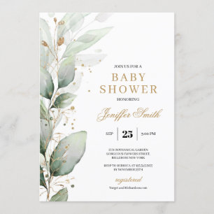 Elegant groen eucalyptus en goud baby shower kaart