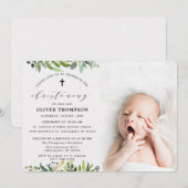 Elegant groen Eucalyptus foto doop Kaart (Voorkant / Achterkant)