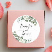 Elegant groen Eucalyptus gepersonaliseerde bruilof Ronde Sticker