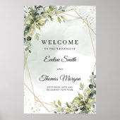 Elegant groen eucalyptus goud bruiloft welkom poster (Voorkant)