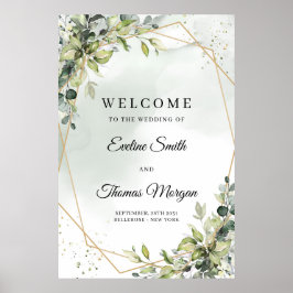 Elegant groen eucalyptus goud bruiloft welkom poster