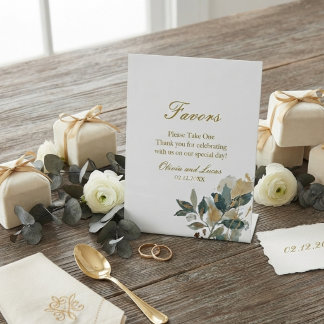Elegant groen Eucalyptus Goud Folie Botanisch Reclamebord Met Voetstuk