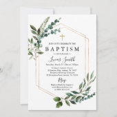 Elegant groen Eucalyptus Goud Kruis Doop Kaart (Voorkant)