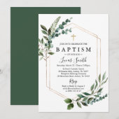 Elegant groen Eucalyptus Goud Kruis Doop Kaart (Voorkant / Achterkant)
