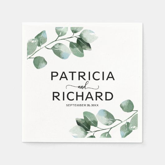 Elegant groen Eucalyptus kalligrafie bruiloft Servet (Voorkant)