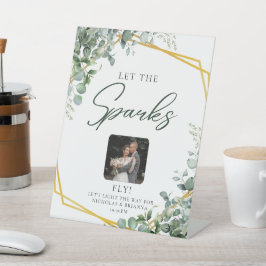 Elegant groen Eucalyptus laat bruiloft sprankelen Reclamebord Met Voetstuk