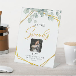 Elegant groen Eucalyptus laat bruiloft sprankelen Reclamebord Met Voetstuk