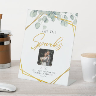 Elegant groen Eucalyptus laat bruiloft sprankelen Reclamebord Met Voetstuk