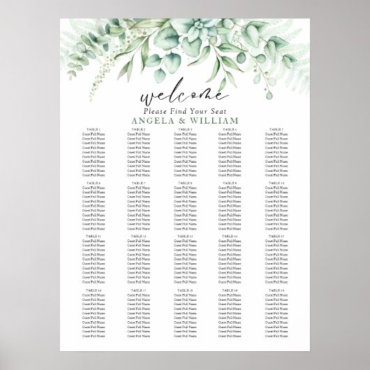 Elegant groen Eucalyptus laat bruiloft zitplaatsen Poster (Voorkant)