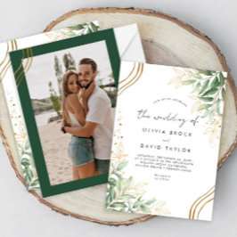 Elegant groen Eucalyptus laat foto bruiloft Kaart