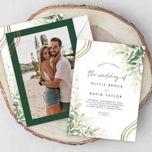 Elegant groen Eucalyptus laat foto bruiloft Kaart