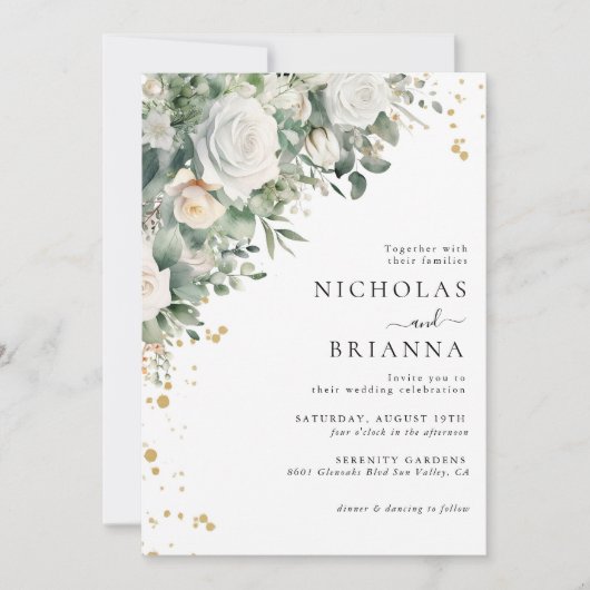 Elegant groen eucalyptus Roos foto bruiloft Kaart (Voorkant)