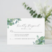 Elegant groen Eucalyptus RSVP Response Kaart (Staand voorkant)
