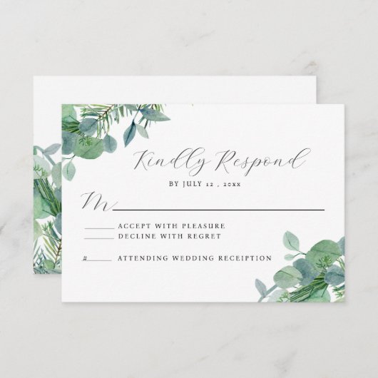 Elegant groen Eucalyptus RSVP Response Kaart (Voorkant / Achterkant)
