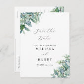 Elegant groen eucalyptus save-the-date-ansichtkaar briefkaart (Voorkant / Achterkant)