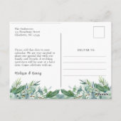 Elegant groen eucalyptus save-the-date-ansichtkaar briefkaart (Achterkant)