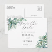 Elegant groen Eucalyptus Save the Date Briefkaart (Voorkant / Achterkant)
