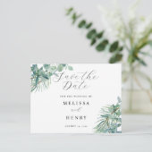 Elegant groen Eucalyptus Save the Date Briefkaart (Staand voorkant)