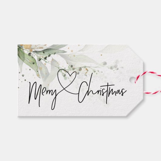 Elegant Groen Eucalyptus Vrolijk Kerstfeest Cadeaulabel (Voorkant (Horizontaal))