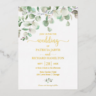 Elegant groen eucalyptus watercolor bruiloft folie uitnodiging