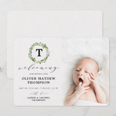Elegant groen Eucalyptus Waterverf Foto Geboorte Aankondiging (Voorkant / Achterkant)