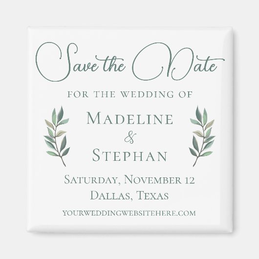 Elegant groen eucalyptusblad modern save the date magneet (Voorkant)