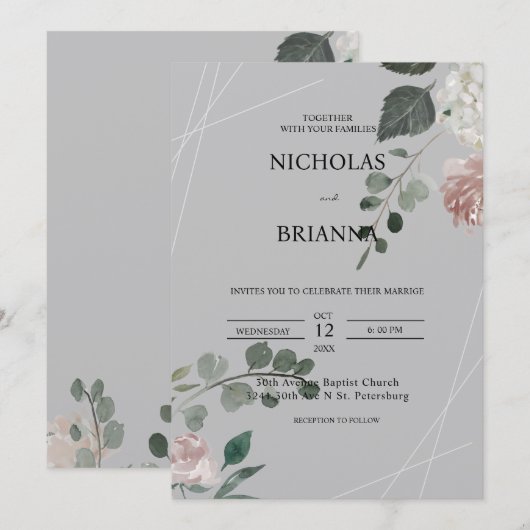 Elegant groen eucalyptusbladeren trouwkaart kaart (Voorkant / Achterkant)