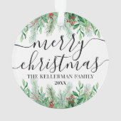 Elegant groen Familiefoto Vrolijk Kerstfeest Ornament (achterkant)