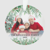 Elegant groen Familiefoto Vrolijk Kerstfeest Ornament (voorkant)