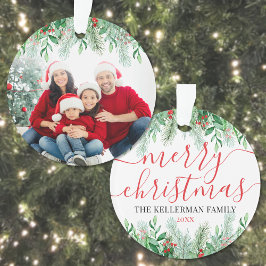 Elegant groen Familiefoto Vrolijk Kerstfeest Ornament