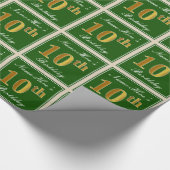 Elegant, groen, Faux Gold 10th Birthday + naam Cadeaupapier (Hoek)