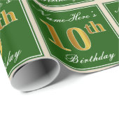 Elegant, groen, Faux Gold 10th Birthday + naam Cadeaupapier (Rol Hoek)