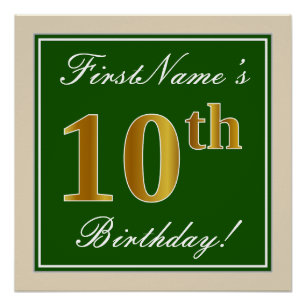 Elegant, groen, Faux Gold 10th Birthday + naam Poster