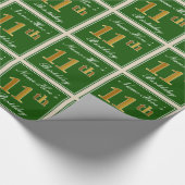 Elegant, groen, Faux Gold 11th Birthday + naam Cadeaupapier (Hoek)