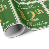 Elegant, groen, Faux Gold 12th Birthday + naam Cadeaupapier (Rol Hoek)
