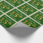 Elegant, groen, Faux Gold 15th Birthday + naam Cadeaupapier (Hoek)