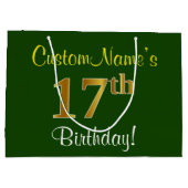 Elegant, groen, Faux Gold 17th Birthday + naam Groot Cadeauzakje (Achterkant)