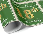Elegant, groen, Faux Gold 18th Birthday + naam Cadeaupapier (Rol Hoek)