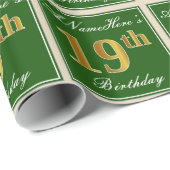 Elegant, groen, Faux Gold 19th Birthday + naam Cadeaupapier (Rol Hoek)