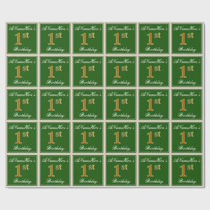 Elegant, groen, Faux Gold 1st Birthday + naam Cadeaupapier