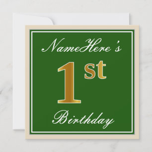 Elegant, groen, Faux Gold 1st Birthday + naam Kaart