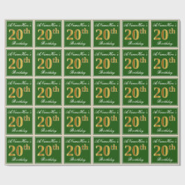 Elegant, groen, Faux Gold 20th Birthday + naam Cadeaupapier